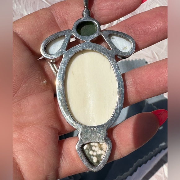 Wolf Goddess handcarved bone sterling silver jasper aventurine lg pendant pearl - Picture 8 of 8